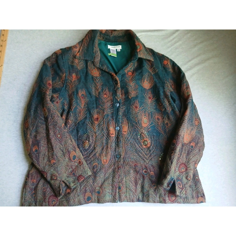 Coldwater Creek Jacket 2x Wool Beaded Artsy Lagenlook Jacquard Tweed Button Down